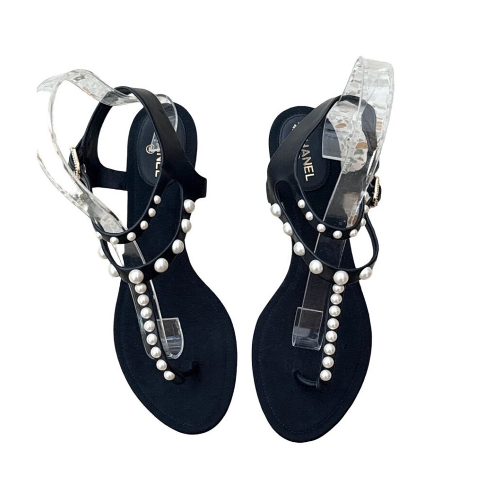 Chanel black pearls sandals size 38C